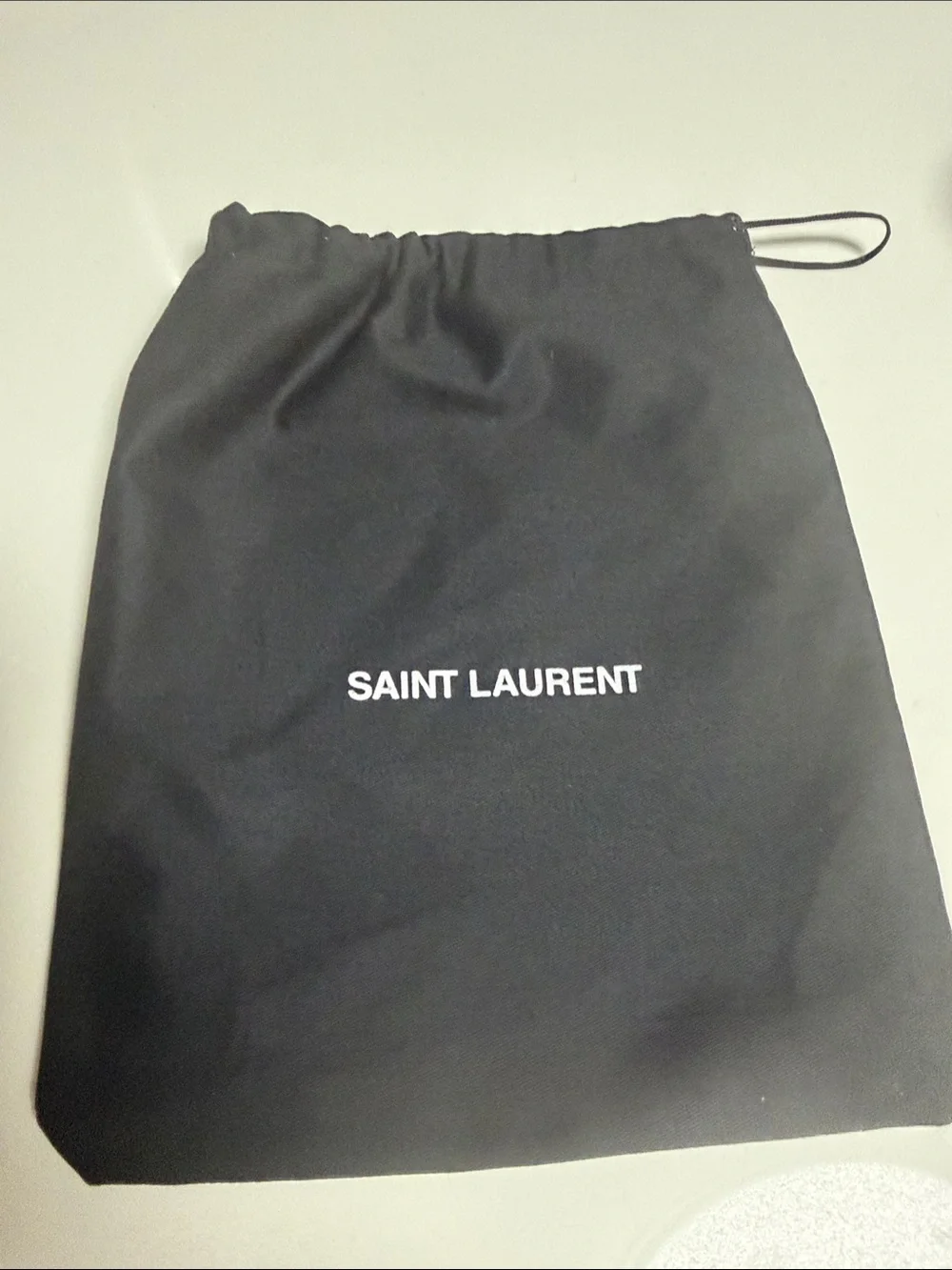 Saint Laurent Black and White Logo Drawstring Pouch